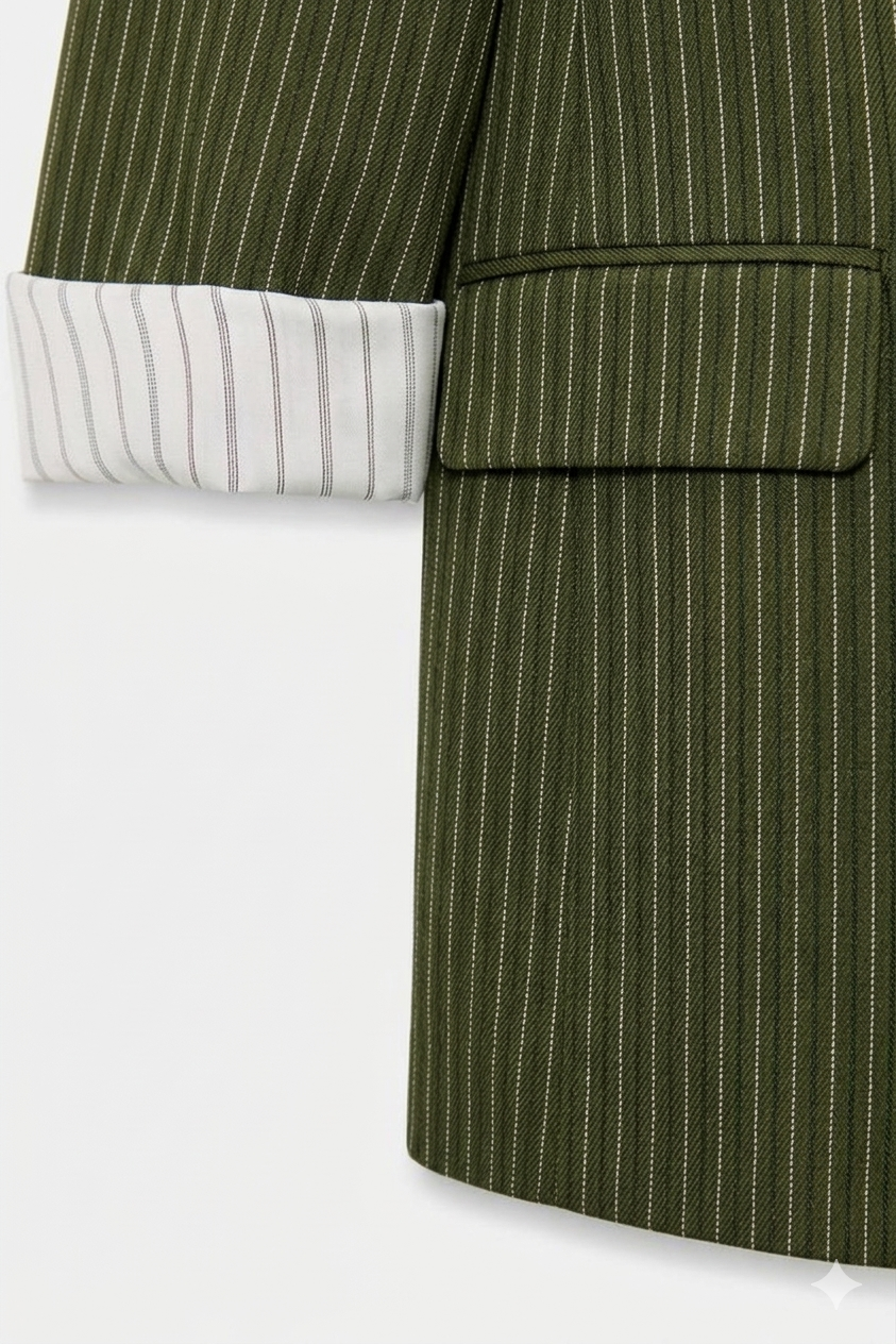 Boyfriend Jungle Green Pinstripe Blazer – Bold Stripes & Effortless Tailoring