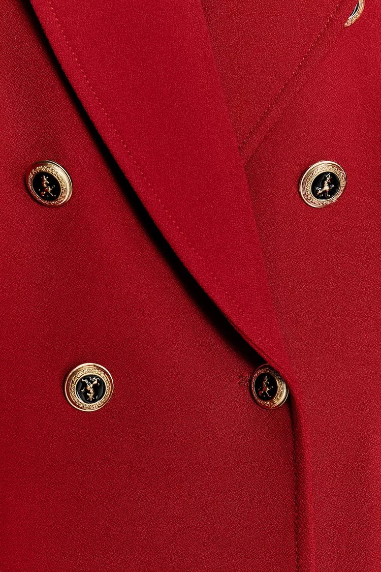 Scarlet Power Luxe Blazer – Gold Button Detail