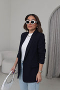 Navy-Blue Buttonless Blazer Jacket – Tailored Elegance & Modern Sophistication