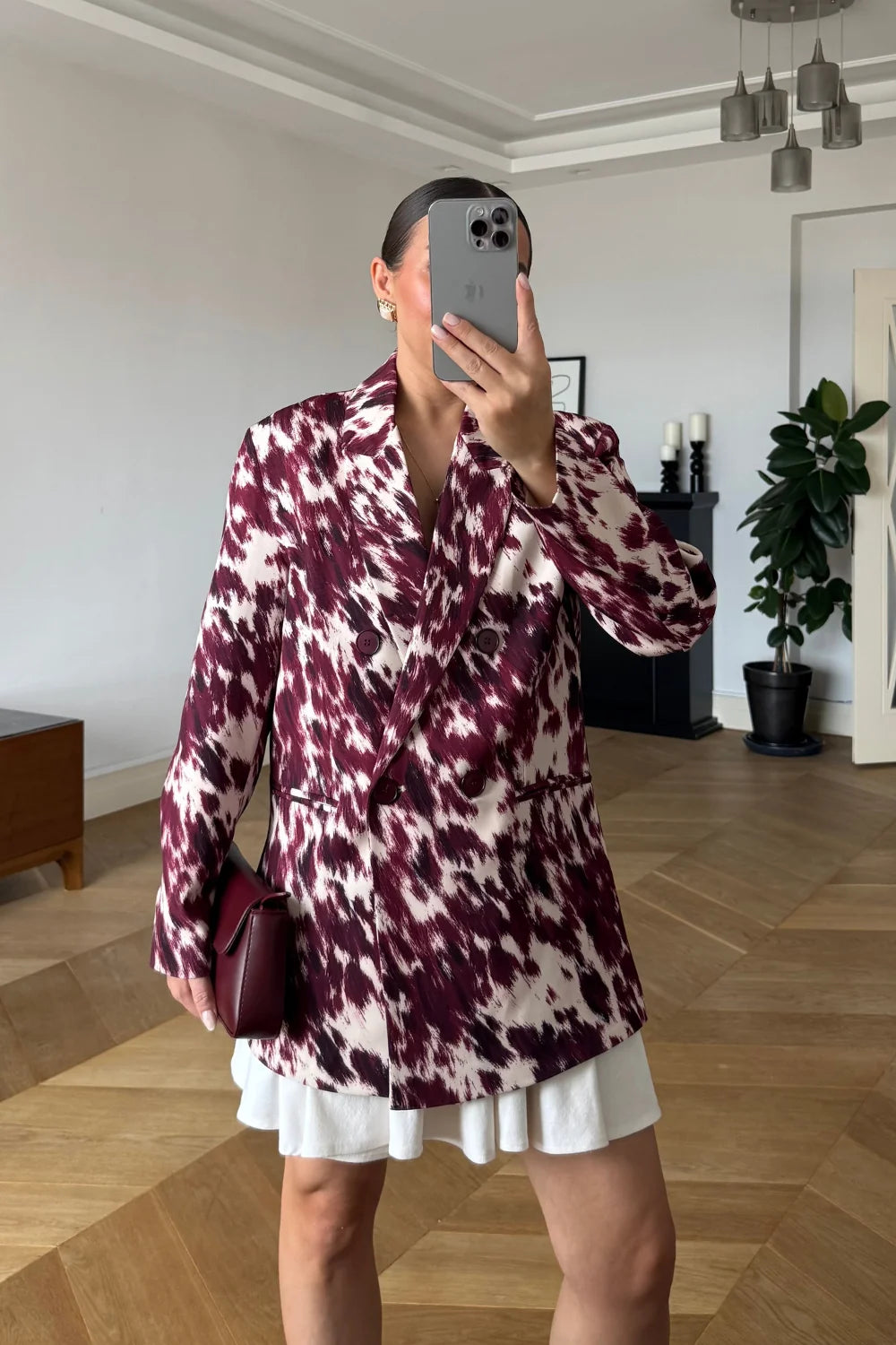 Burgundy & white cow-print