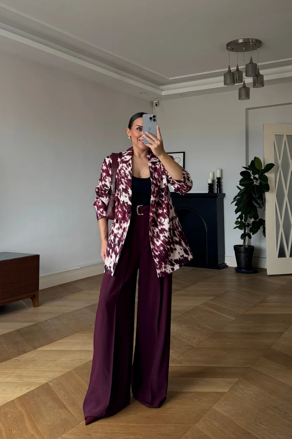 Burgundy & white cow-print