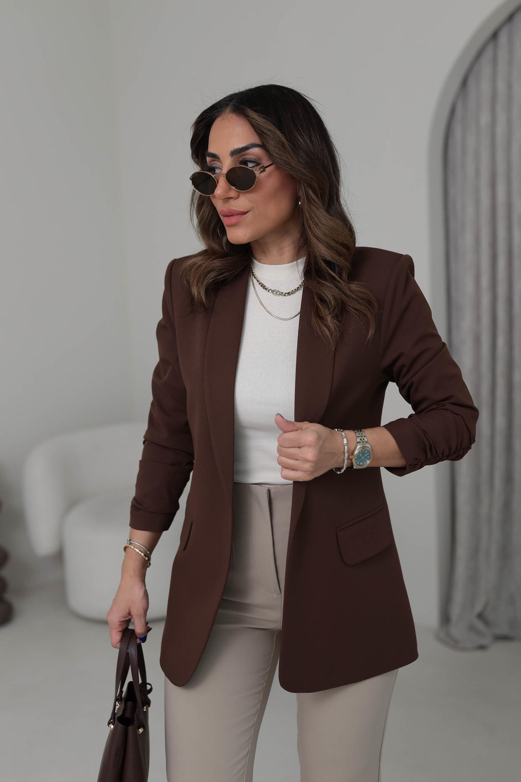Chocolate Brown buttonless blazer