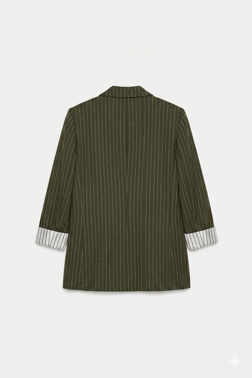 Boyfriend Jungle Green Pinstripe Blazer – Bold Stripes & Effortless Tailoring