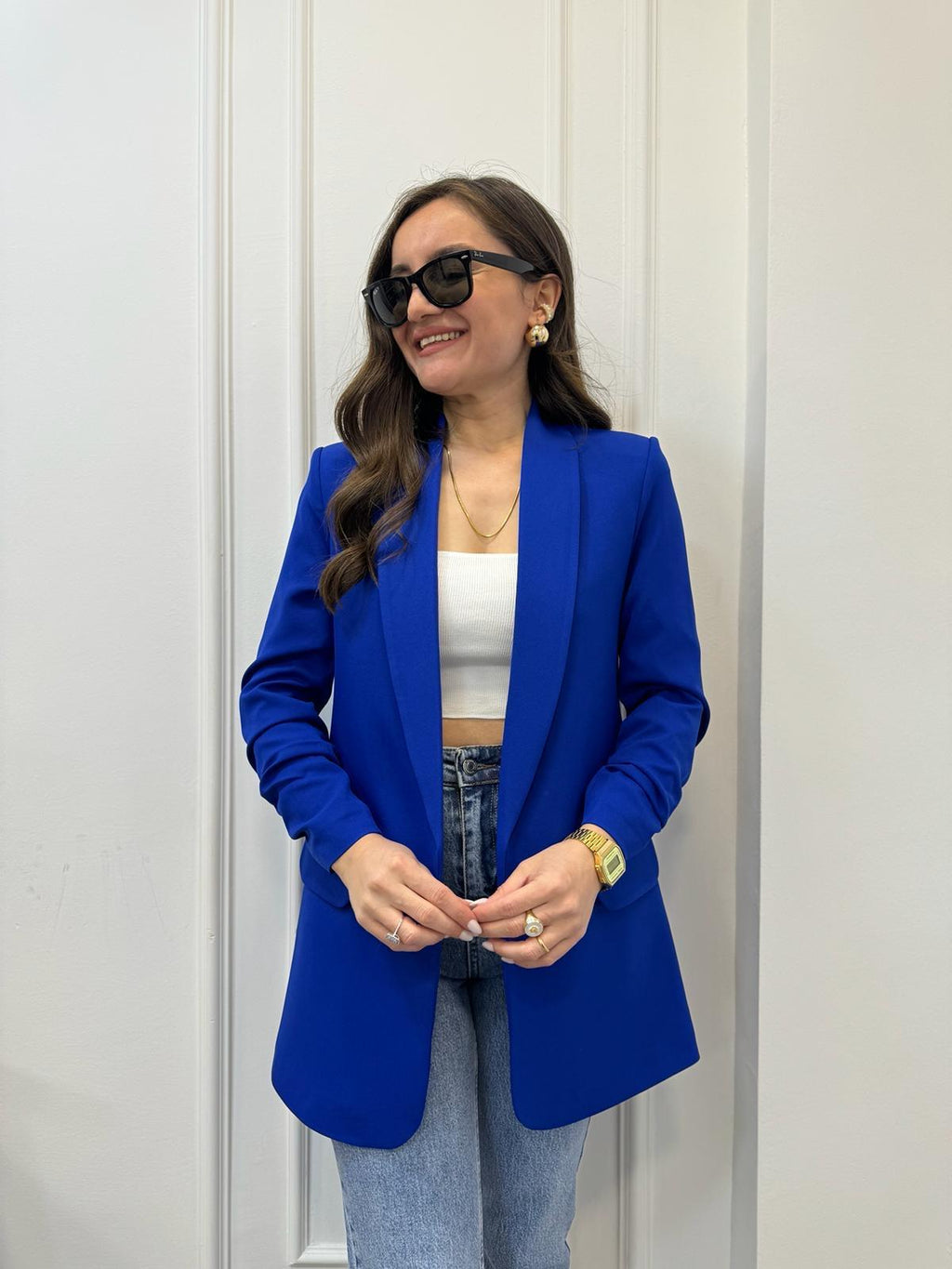 Blue Buttonless Blazer Jacket – Tailored Elegance & Modern Sophistication