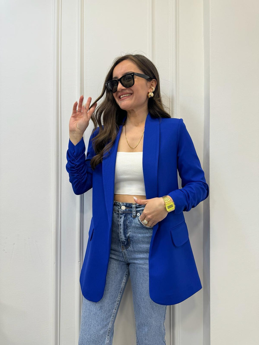 Blue Buttonless Blazer Jacket – Tailored Elegance & Modern Sophistication