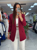Burgundy buttonless blazer jacket