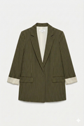 Boyfriend Jungle Green Pinstripe Blazer – Bold Stripes & Effortless Tailoring