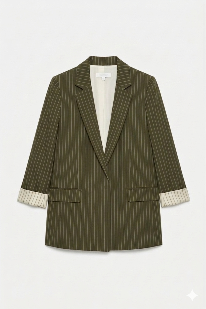 Boyfriend Jungle Green Pinstripe Blazer – Bold Stripes & Effortless Tailoring