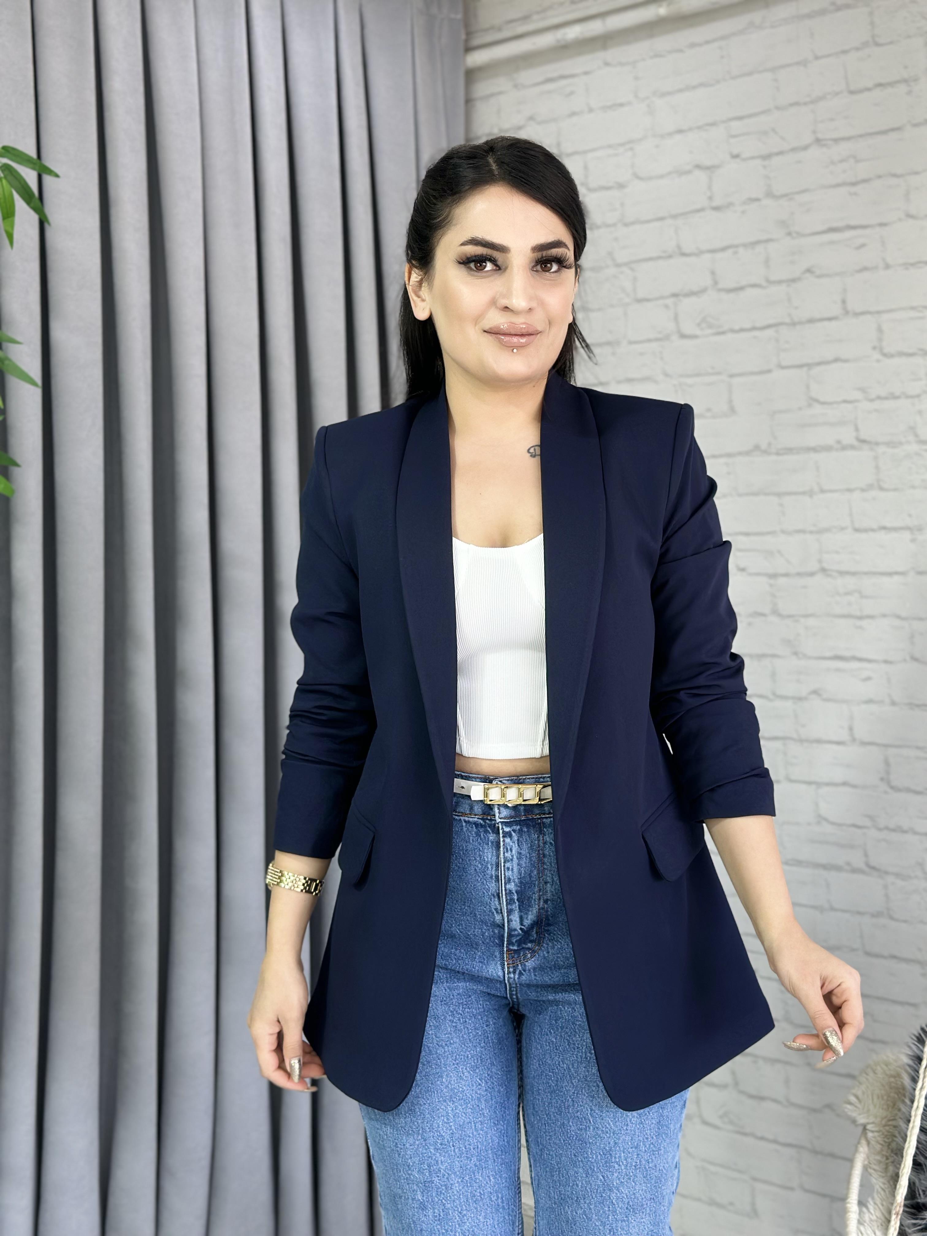 Navy-Blue buttonless blazer jacket