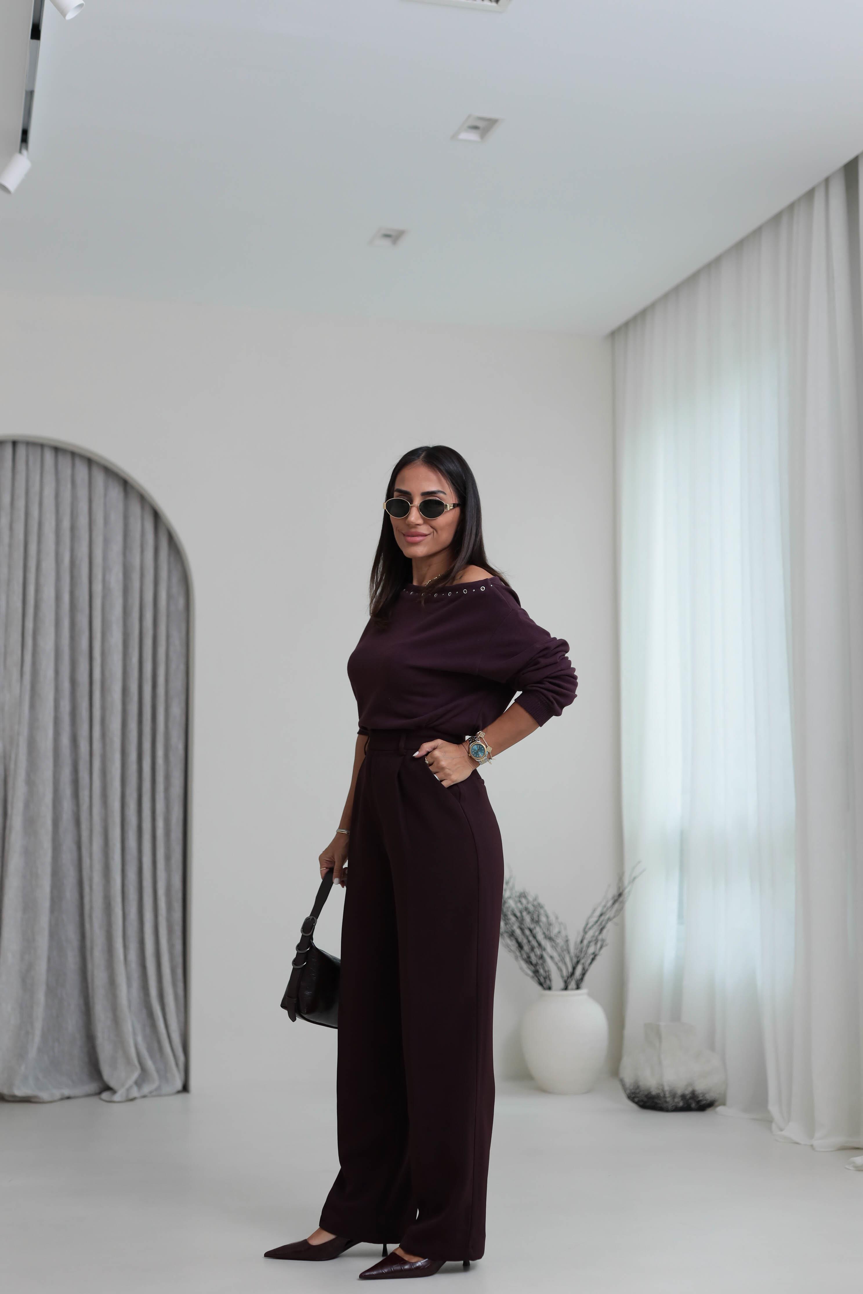 Pleated Detailed Fabric Trousers – Plum Straight Legs