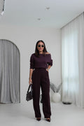 Pleated Detailed Fabric Trousers – Plum Straight Legs