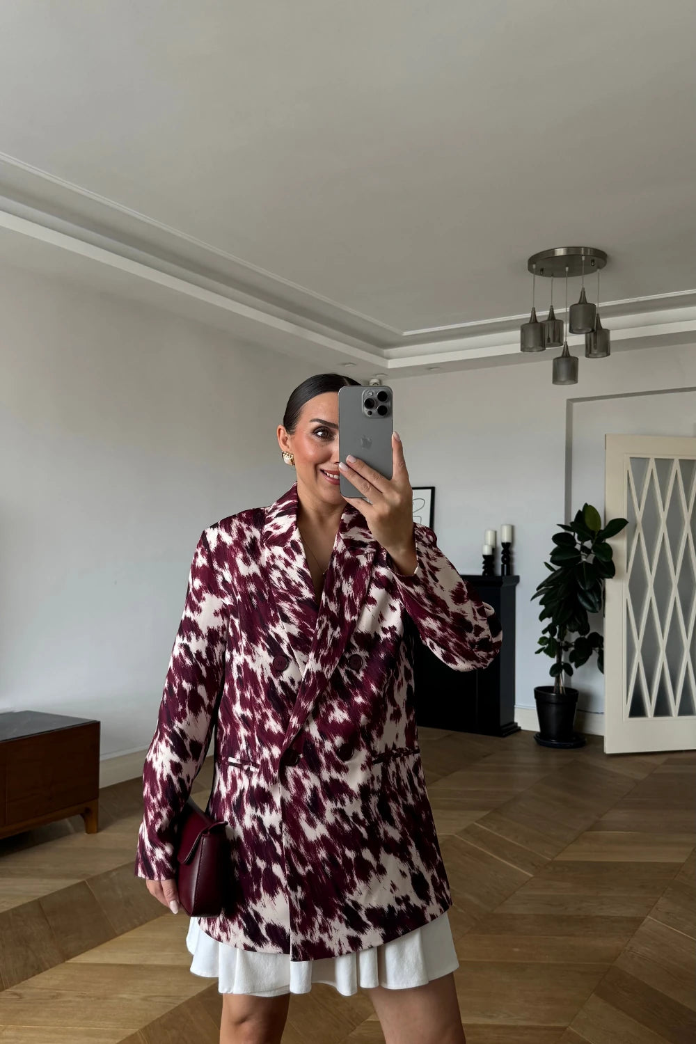 Burgundy & white cow-print