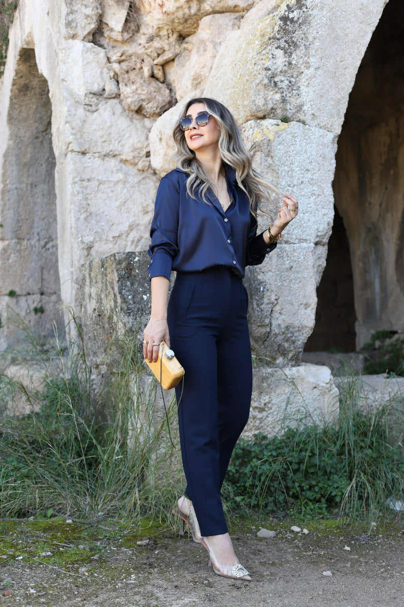 Navy Blue Satin Shirt – Versatile & Sophisticated Style