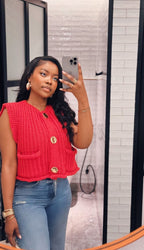 RED CHUNKY SWEATER VEST