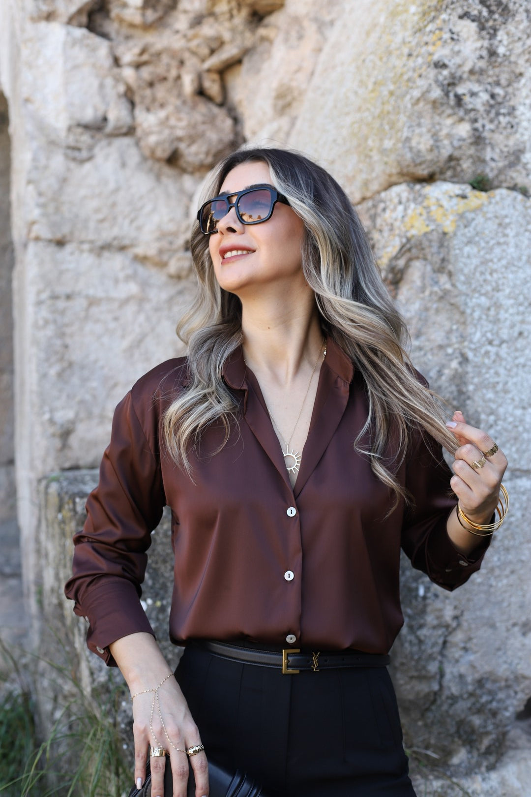 Brown Satin Shirt