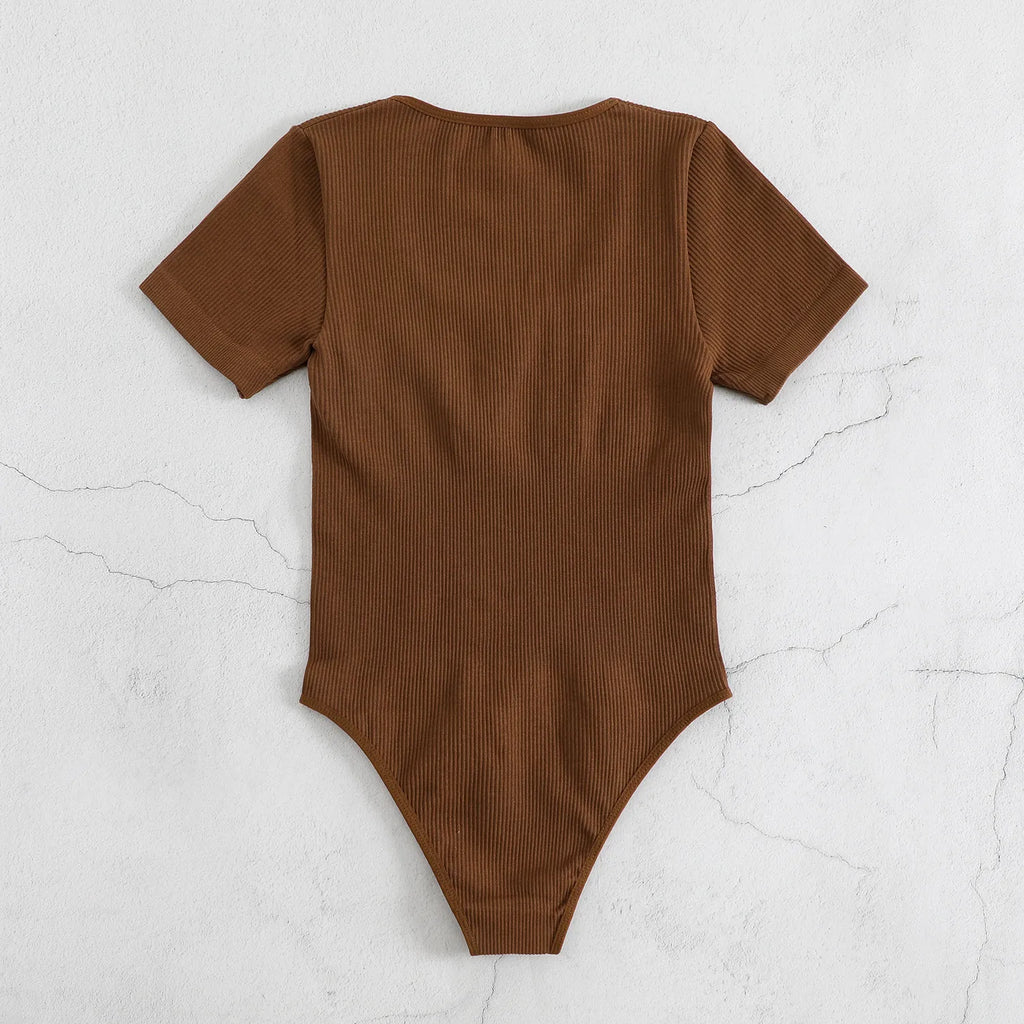 Brown Ribbed Bodysuit